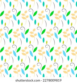 Patrón sin foco con hojas coloridas sobre fondo blanco. Ilustración vectorial.