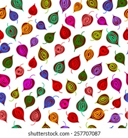Seamless pattern with colorful leaves on white background