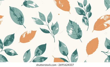 Seamless pattern with colorful leaves on light background creating a natural and fresh vibe.