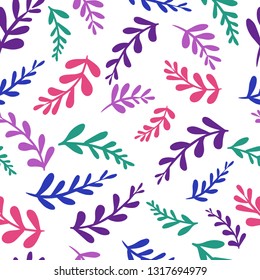 seamless pattern with colorful leaves. pink, purple, green, blue branches. can be used as wrapping paper, packaging design, postcard and more. vector image