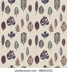 Seamless pattern of colorful leaves, retro style, eps10