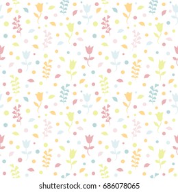 Seamless pattern with colorful leaves, twigs and confetti. Trendy line style. Choice for cards, invitations, printing, party packs, blog backgrounds, paper craft, party invitations, scrapbooking..