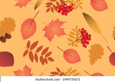Seamless pattern of colorful leaves. Vector illustration.