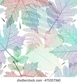 Seamless pattern with colorful leaves. Vector illustration.