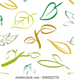 Seamless pattern of colorful leaves in white background