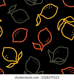 Seamless pattern with colorful lemon and black background
