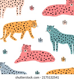 Seamless pattern colorful leopard. Vector illustration
