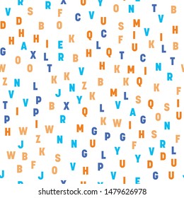 Seamless pattern of colorful letters. Random order signs. Vector background.
