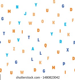 Seamless pattern of colorful letters. Random order signs. Vector background.