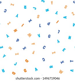 Seamless pattern of colorful letters. Random order signs. Vector background.