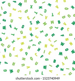 Seamless pattern of colorful letters. Random order signs. Vector background.