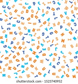 Seamless pattern of colorful letters. Random order signs. Vector background.