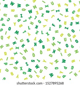 Seamless pattern of colorful letters. Random order signs. Vector background.