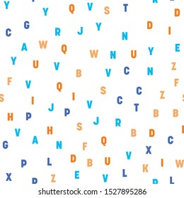Seamless pattern of colorful letters. Random order signs. Vector background.
