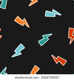 Seamless pattern with colorful lightning bolt and black background