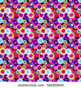 Seamless pattern with colorful lights. Bright glowing balls. Glitter, colored light bulbs