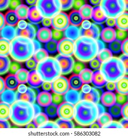 Seamless pattern with colorful lights. Bright glowing balls. Glitter, colored light bulbs