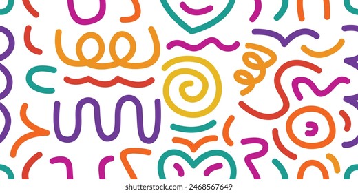 Seamless pattern with colorful line strokes on a white background. Vector repeating, simple minimalist style.