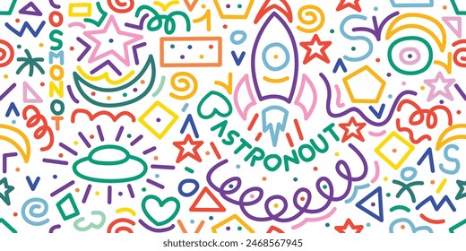 Seamless pattern with colorful line strokes on a white background. Vector repeating, simple minimalist style.