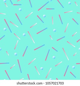Seamless pattern with colorful lines on dark background. Memphis style vector background