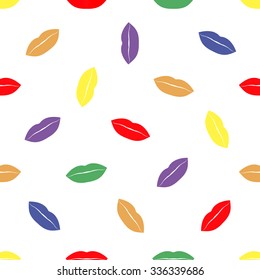 Seamless pattern with colorful lips on white background