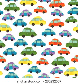 Seamless pattern with colorful little cars. Vector illustration.