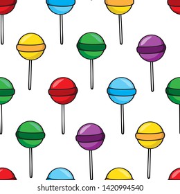 Seamless pattern with colorful lollipops. Vector illustration. Simple design for fabrics, textiles, labels, wrapping papers, web design.