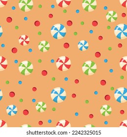 Seamless pattern with colorful lollipops. Vector pattern for wallpaper, fabric print, wrapping paper, birthday party design.Vector illustration