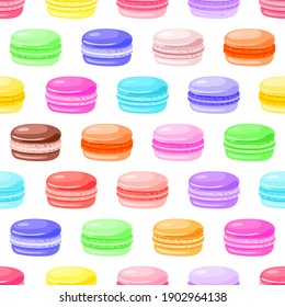 Seamless pattern of colorful macaroon cakes. Texture for fabric, wrapping, wallpaper. Decorative print. Vector illustration