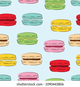 Seamless pattern with colorful macaroon cookies. Vector illustration