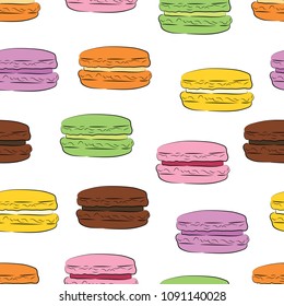 Seamless pattern with colorful macaroon cookies. Vector illustration