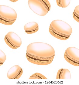 Seamless pattern with colorful macaroon cookies on white background.