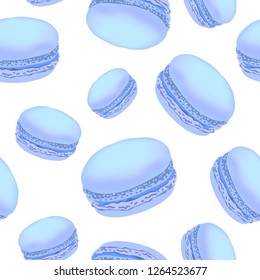 Seamless pattern with colorful macaroon cookies on white background.
