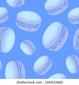Seamless pattern with colorful macaroon cookies on white background.
