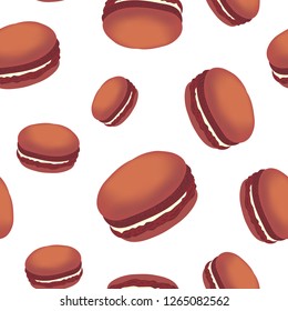 Seamless pattern with colorful macaroon cookies on white background.