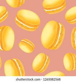 Seamless pattern with colorful macaroon cookies on white background.