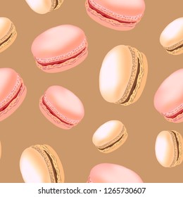 Seamless pattern with colorful macaroon cookies on white background.