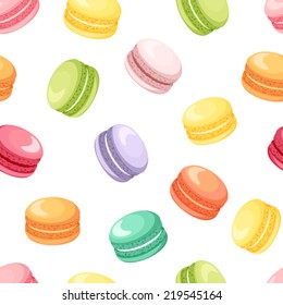 Seamless pattern with colorful macaroon cookies on white. Vector illustration.