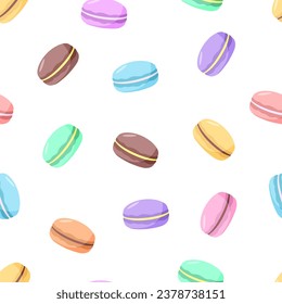 Seamless pattern with colorful macaroon cookies. Vector background wallpaper sweet dessert.