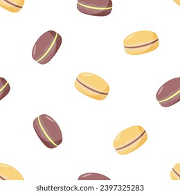 Seamless pattern with colorful macaroon cookies. Vector background wallpaper sweet dessert.