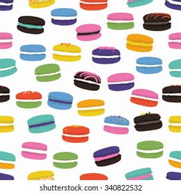 Seamless pattern with colorful macaroon cookies. Vector illustration.