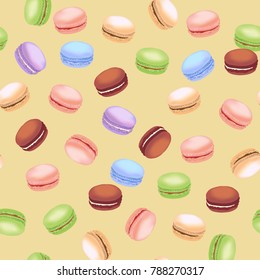 Seamless pattern with colorful macaroon cookies. Vector illustration.