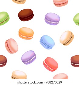Seamless pattern with colorful macaroon cookies. Vector illustration.