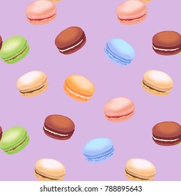 Seamless pattern with colorful macaroon cookies. Vector illustration.