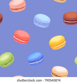 Seamless pattern with colorful macaroon cookies. Vector illustration.