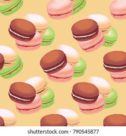 Seamless pattern with colorful macaroon cookies. Vector illustration.