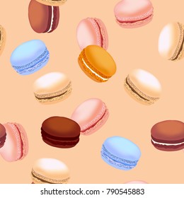 Seamless pattern with colorful macaroon cookies. Vector illustration.