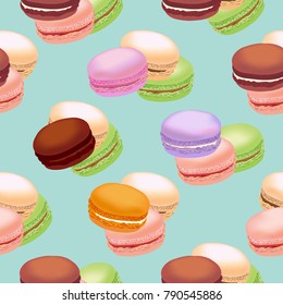 Seamless pattern with colorful macaroon cookies. Vector illustration.