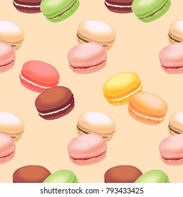 Seamless pattern with colorful macaroon cookies. Vector illustration.