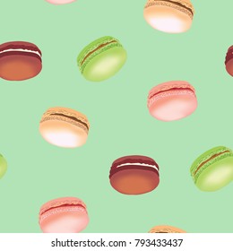Seamless pattern with colorful macaroon cookies. Vector illustration.